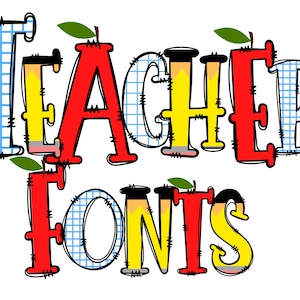 Docent doodle letters, terug naar school, appel terug naar school handgetekende doodle alfabundel, sublimatielettertype png, cijfers en alfabet, appel
