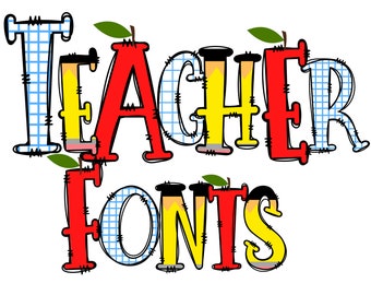 Teacher Doodle letters, Back to School, Apple Back to School Hand Drawn Doodle Alpha Bundle, Sublimation Font PNG, Numbers & Alphabet, Apple