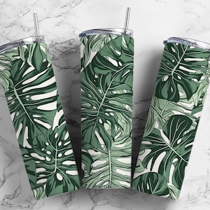 Tropical leaf 20oz Sublimation Tumbler Designs, Jungle leaf  9.2 x 8.3” Straight Skinny Tumbler Wrap PNG