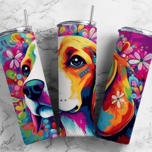 Beagle dog 20oz Sublimation Tumbler Designs, Colorful floral 9.2 x 8.3” Straight Skinny Tumbler Wrap PNG
