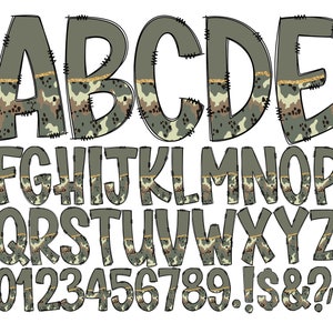 Letras de camuflaje del ejército, fondo transparente, paquete de alfabeto guardado individualmente, alfabeto completo de garabatos, números en mayúsculas y minúsculas PNG 91