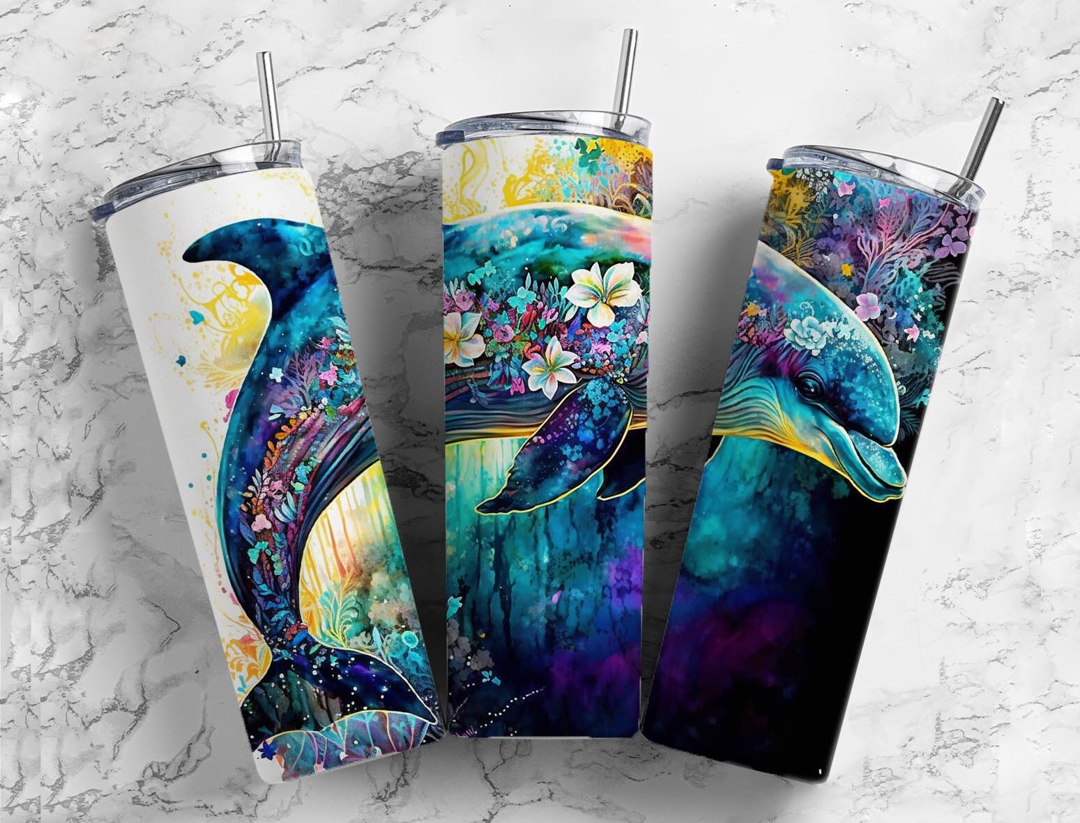 Alcohol Ink Dolphin Design Custom 20oz Skinny Tumbler