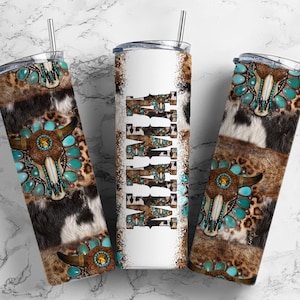 Blue Gem Longhorn 20oz Sublimation Tumbler Designs, Mama Cowhide 9.2 x 8.3” Straight Skinny Tumbler Wrap PNG, Sublimation Design PNG