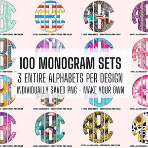 100+ MEGA BUNDLE, Monogram Alphabet, 3x Entire Alphabets per design, Individually Saved PNG, pack, Sublimation letters