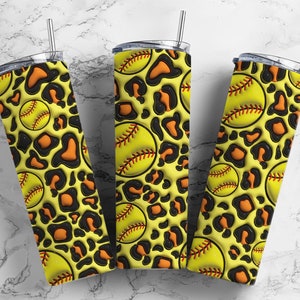 Softball Leopard Cheetah Bubble 20oz Sublimation Tumbler Designs, 3D Inflated puff 9.2 x 8.3” Tumbler Png, Digital Download