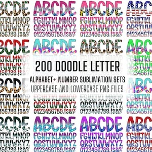 200+ MEGA BUNDLE - Letras Doodle! Maiúsculas e Minúsculas, Alfabeto Doodle Inteiro, Números, PNG Salvo Individualmente, pacote, Letras de Sublimação