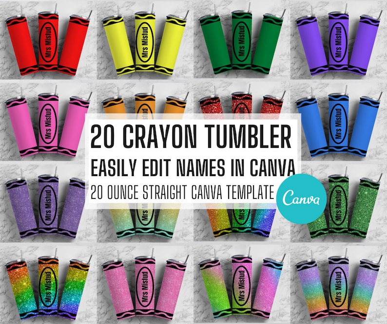 20 bewerkbare canva-bekersjablonen met krijt, voeg je eigen naam toe, canvassjabloon, 9,2 x 8,3 naadloze bekerwikkelontwerpen, cadeau leraar afbeelding 1