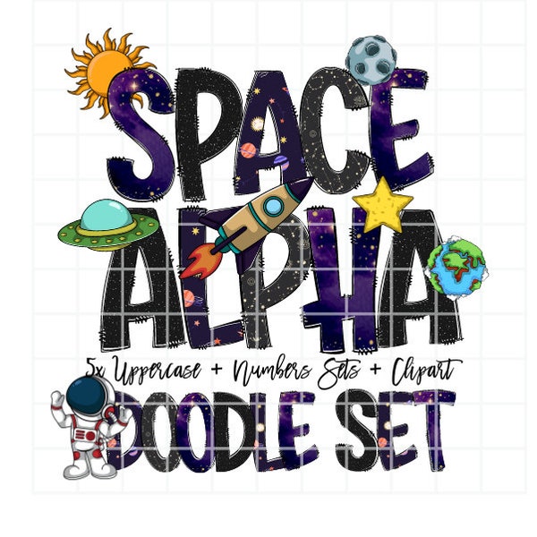 Outer Space Doodle Letters, Space Alphabet, Boys Alphabet PNG, Entire Doodle Alphabet Uppercase Lowercase Numbers PNG, Space Clip Art 1