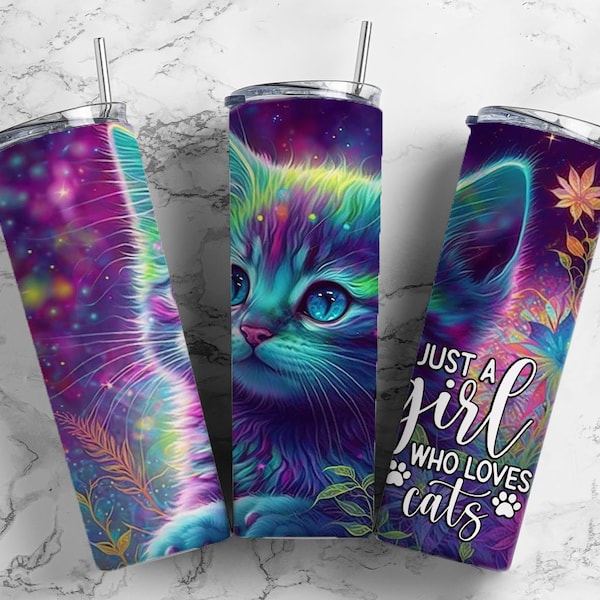 A Girl Who Loves Cat 20oz Sublimation Tumbler Designs, Blue Cat 9.2 x 8.3”  Tumbler Png, Digital Download