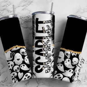 Envoltura de vaso fantasma con alfabeto de letras doodle a juego PNG, estética, agregue su propio nombre, vaso de 20 oz, conjunto alfa PNG 155