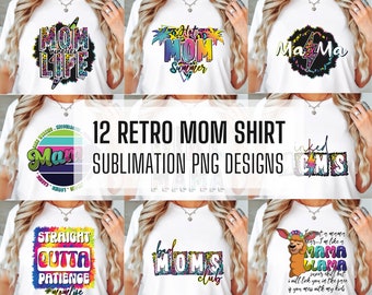 12x Retro Mama PNG Bundle, PNG Mega Bundle, divertido diseño PNG de camisa, diseño de camisa retro mamá, descarga digital, diseño de sublimación