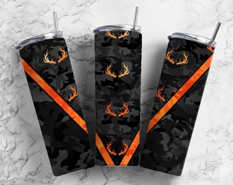 Deer Hunting 20oz Sublimation Tumbler Designs, Camo Orange 9.2 x 8.3” Straight Skinny Tumbler Wrap, Mens Tumbler