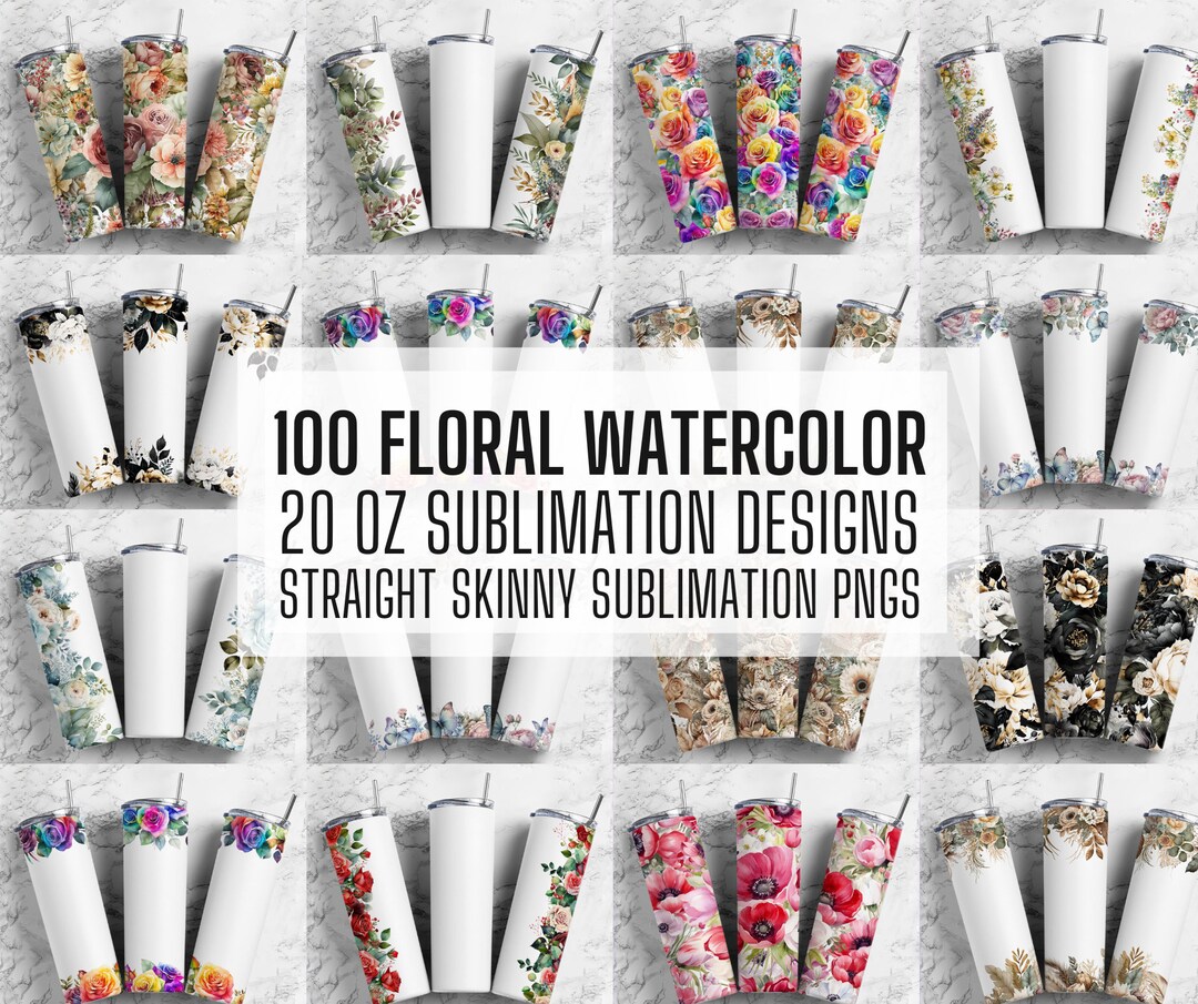 100 Floral Flower Seamless Tumbler Wrap PNG Bundle , Straight Tumbler ...