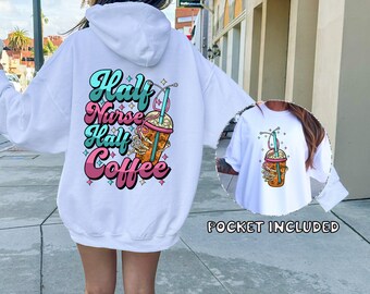 Half Nurse Half Coffee T-shirt Png Design, Retro Hippy Sublimation, Smile 90s Digital Download PNG File, Pocket design