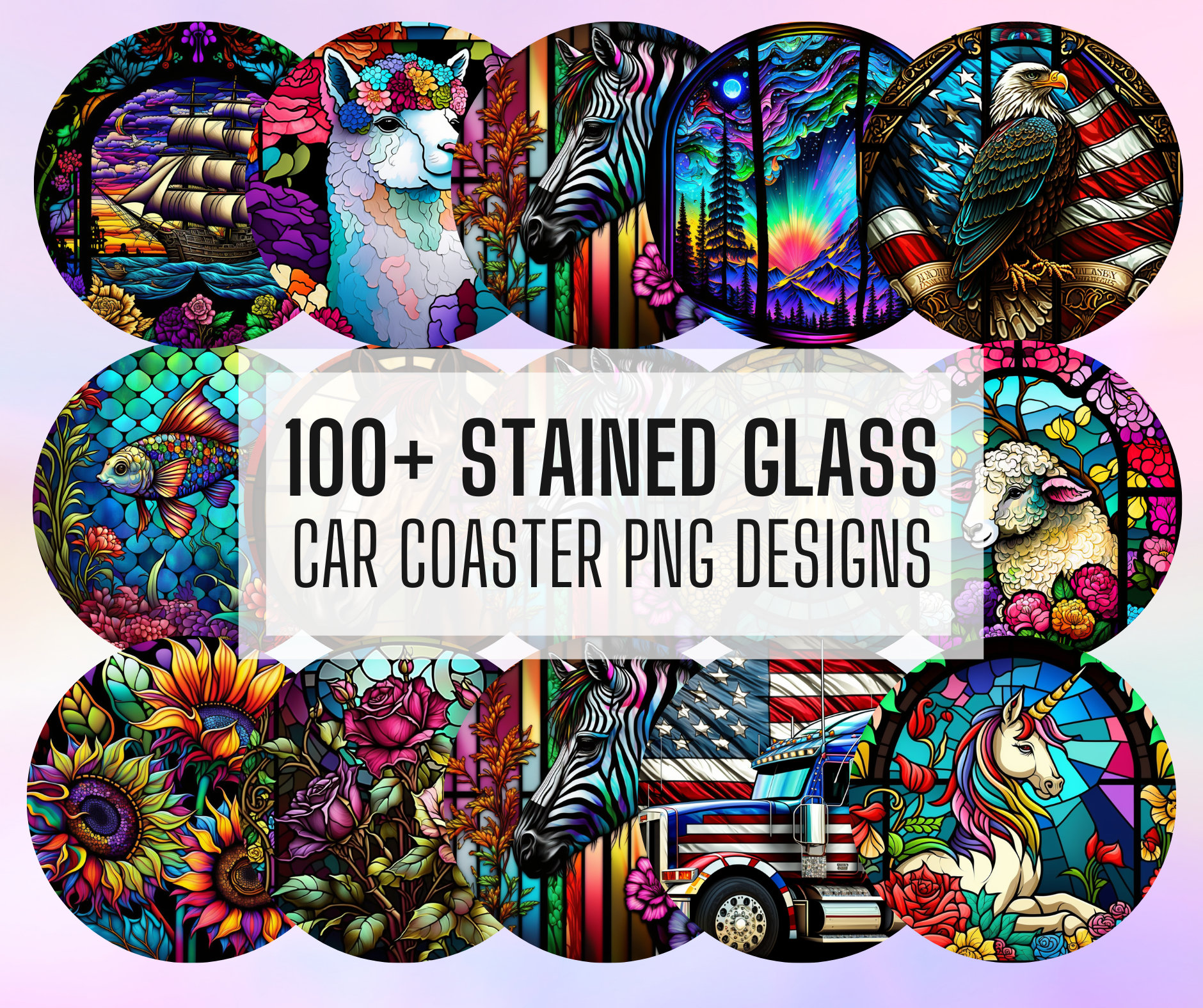 Bear png stained glass sublimation coasters