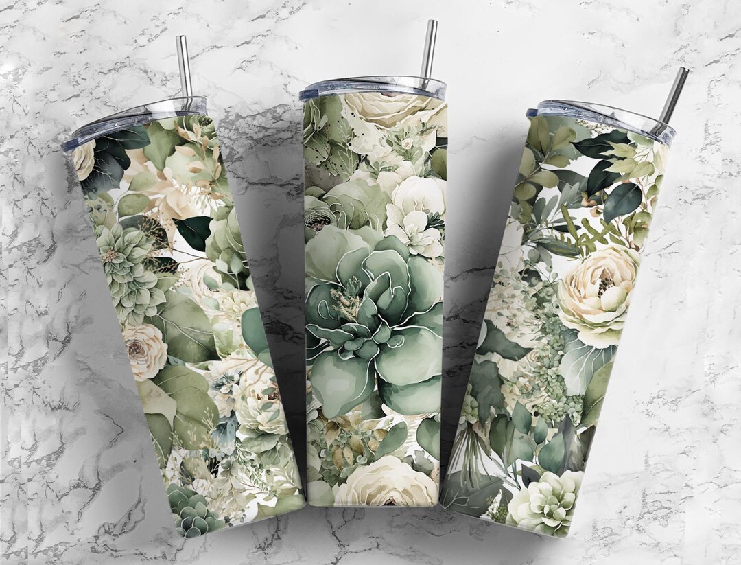 Olive Green Floral 20oz Sublimation Tumbler Designs, Seamless Pattern 9
