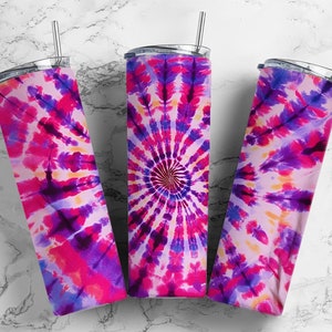Tie dye spiral 20oz Sublimation Tumbler Designs, Pink swirl 9.2 x 8.3” Straight Skinny Tumbler Wrap PNG