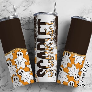 Envoltura de vaso fantasma de otoño con alfabeto de letras garabato a juego PNG, estéticamente agrega tu propio nombre, vaso de 20 oz, conjunto alfa aterrador PNG 170