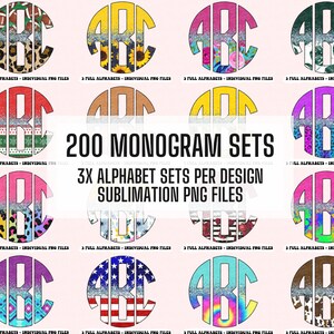 200 MEGA BUNDLE, Monogram Alphabet, 3x Entire Alphabets per design, Individually Saved PNG, pack, Sublimation letters