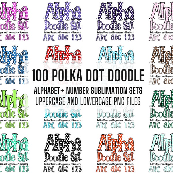 100+ MEGA BUNDLE - Polka Dot Doodle Letters! Uppercase & Lowercase, Checker Doodle Alphabet, Sublimation letters, Numbers, Sublimation PNG