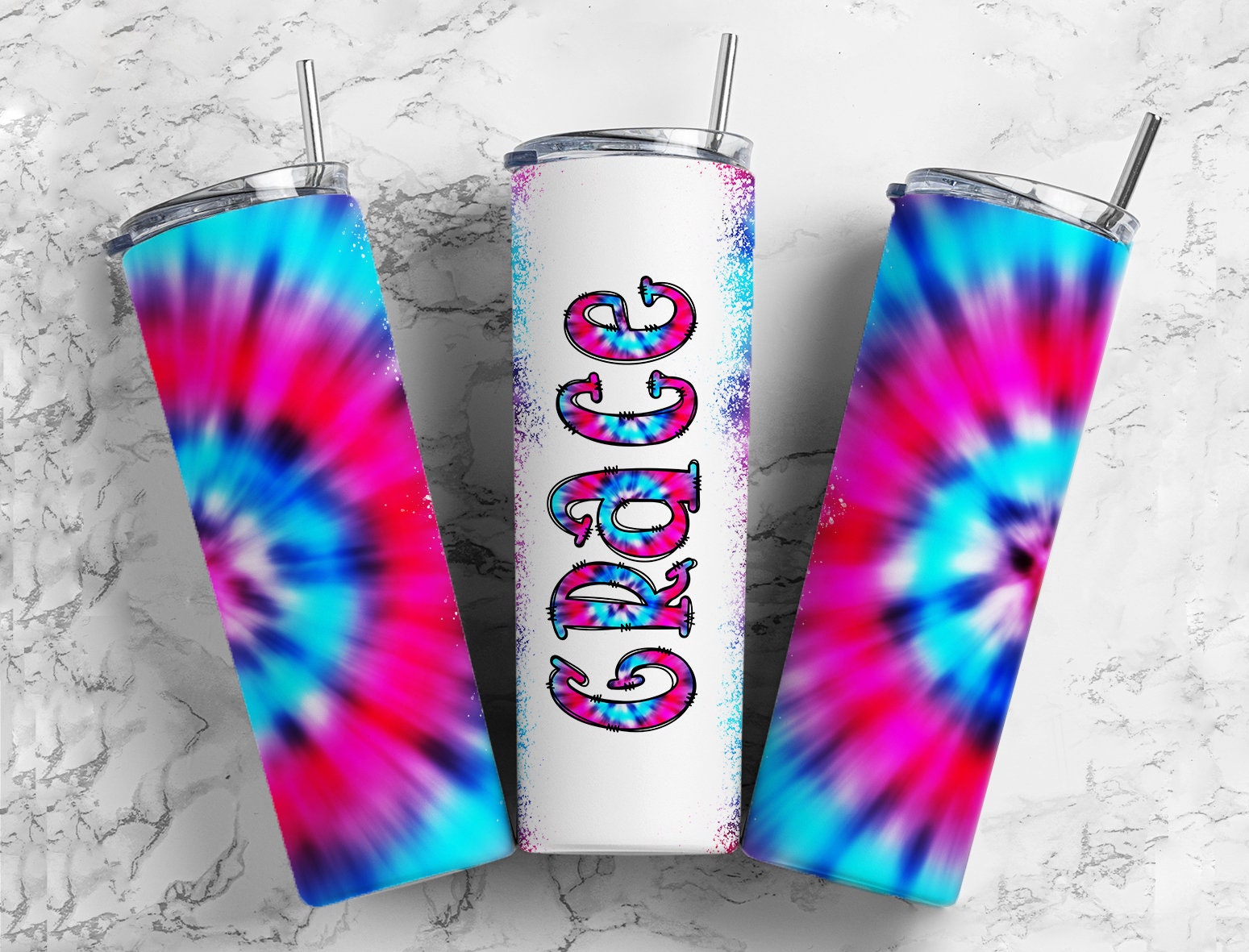 Tie Dye Doodle lettre + modèle de gobelet assorti, police de l'alphabet Doodle PNG, gobelet 20 oz, motifs par sublimation, Tye Die, TieDye, TyeDie