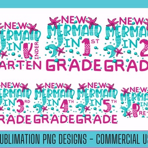 7x Pacchetto PNG Vibrazioni di ritorno a scuola, Pacchetto Mega PNG, Design PNG per camicia da ragazza sirena, Design della scuola elementare, Download digitale