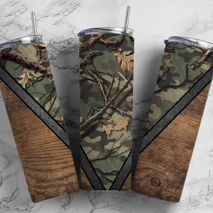 Camo Hunting 20oz Sublimation Tumbler Designs, Woodgrain Man  9.2 x 8.3” Straight Skinny Tumbler Wrap PNG 96