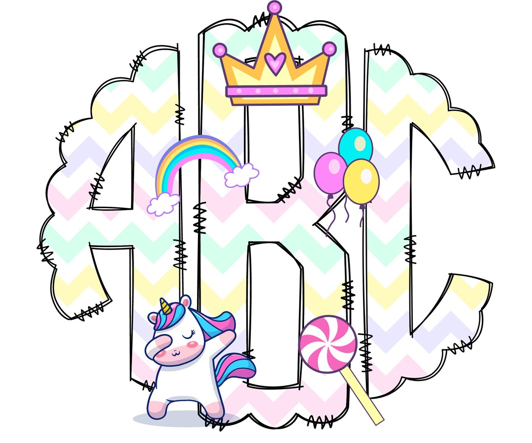 Unicorn Rainbow Monogram Letters, Cute Sublimation PNG Elements Hand ...