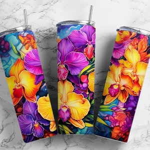 Painted Orchid 20oz Sublimation Tumbler Designs, Colored Orchid 9.2 x 8.3”  Tumbler Png, Digital Download