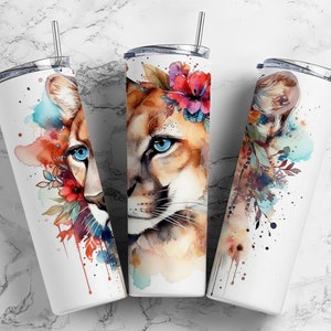 Lioness floral 20oz Sublimation Tumbler Designs, paint splatter 9.2 x 8.3” Straight Skinny Tumbler Wrap PNG