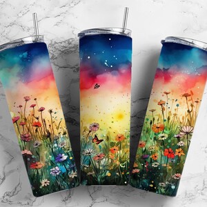 Alcohol ink sky 20oz Sublimation Tumbler Designs, butterfly garden 9.2 x 8.3” Straight Skinny Tumbler Wrap PNG