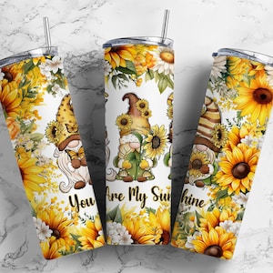 Gnomes Sunshine 20oz Sublimation Tumbler Designs, Sunflowers 9.2 x 8.3”  Tumbler Png, Digital Download