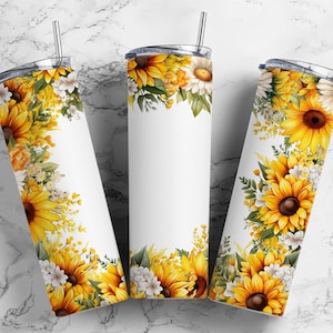 Sunflower Border 20oz Sublimation Tumbler Designs, Sunflowers 9.2 x 8.3”  Tumbler Png, Digital Download