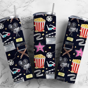 Movie Theatre 20oz Sublimation Tumbler Designs, 9.2 x 8.3” Straight Skinny Tumbler Wrap PNG Digital Download