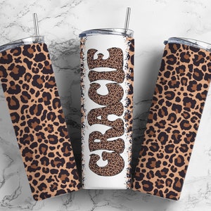 Leopard Print 20oz Tumbler Wrap with Matching Retro Doodle Letter Alphabet PNG, Leopard Add your Own name Tumbler, Retro Alpha Set PNG