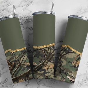 Army Camo Green Hunting 20oz Sublimation Tumbler Designs,  Tumbler For men 9.2 x 8.3” Straight Skinny Tumbler Wrap PNG160