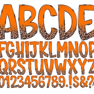 fall orange leopard Doodle Letters, Individually Saved Alpha Pack, Transparent Background, Entire Doodle Alphabet Uppercase Lowercase Num...
