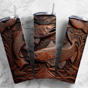 Pesce in pelle lavorata 20oz Tumbler Designs, Tumbler dritto e sottile in pelle incisa 9,2 x 8,3"