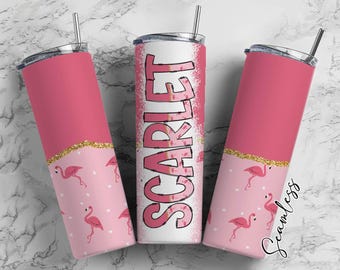 Emballage de gobelet flamant rose avec lettre de l&#39;alphabet Doodle assorti PNG, gobelet esthétique Ajoutez votre propre nom 20 oz, Alpha Set PNG 51