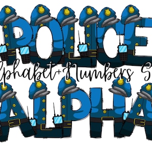 Police Doodle Letters  Alphabet with Uppercase and Numbers PNG, Alphabet PNG Digital Download PNG