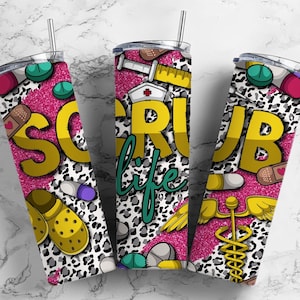 Scrub life 20oz Tumbler Designs, ospedale infermieristico 9,2 x 8,3&quot; Tumbler dritto e sottile Wrap PNG