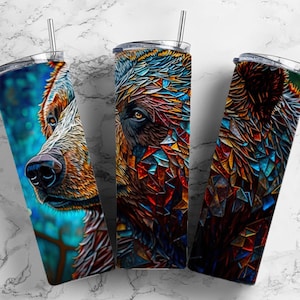 Mosaikfliese Bär 20 Unzen Sublimationsbecher Designs, Mosaik bunt 9,2 x 20,3 Zoll Straight Skinny Tumbler Wrap PNG