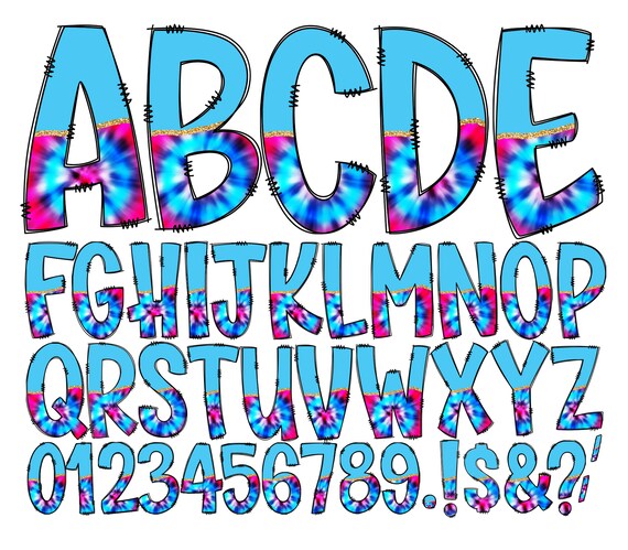 Dundee Lettering Blue Tie Dye Blue Doodle Letters Transparent Background - Etsy