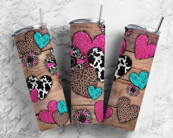 Western Heart 20oz Sublimation Tumbler Designs, Country Love 9.2 x 8.3” Straight Skinny Tumbler, Heart Tumbler PNG