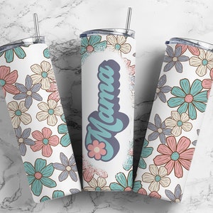 Retro Mama  20oz Sublimation Tumbler Designs, Mom Aesthetic Floral 9.2 x 8.3” Straight Skinny Tumbler Wrap PNG  36