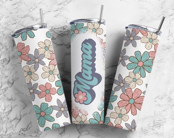 Retro Mama  20oz Sublimation Tumbler Designs, Mom Aesthetic Floral 9.2 x 8.3” Straight Skinny Tumbler Wrap PNG  36