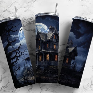 Haunted House Spooky 20oz Sublimation Tumbler Designs, Halloween 9.2 x 8.3” Straight Skinny Tumbler Wrap PNG, Digital Download