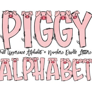 Pig Doodle Letters, Farm Alphabet, Animal Alphabet PNG, Entire Doodle Alphabet Uppercase Lowercase Numbers PNG