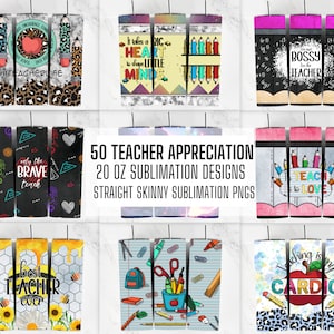 50+ Teacher Appreciation Tumbler Wrap PNG Bundle , Straight Tumbler, Design Bundle, 20oz Straight Tumbler, Tumbler Wraps , Digital Download