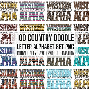 100+ MEGA BUNDLE - Western Doodle Letters!  Entire Doodle Uppercase Alphabet, Numbers, Individually Saved PNG, pack, Sublimation letters
